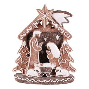 Vánoční dekorace perníkový Betlém, polyresin, LED, hnědá obraz