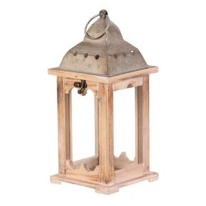 Dřevěná lucerna kovová stříška, v. 29 cm, přírodní obraz