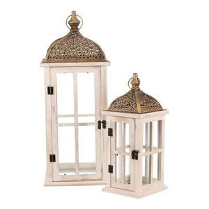 Sada dřevěných luceren Zlatá stříška 2 ks, přírodní obraz