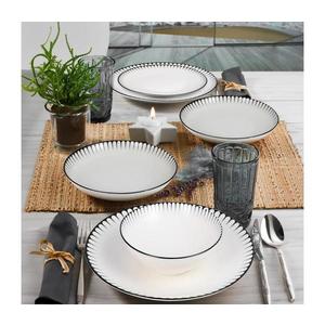 Jídelní sada 24 ks bílá/černá/porcelán 387GRP1361 obraz