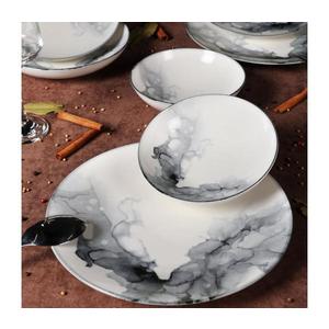 Jídelní sada 24 ks bílá/černá/porcelán 387GRP1243 obraz