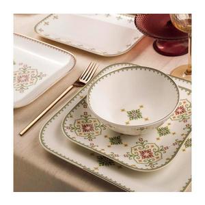 Jídelní sada 26 ks bílá/zelená/porcelán 710KTP9747 obraz