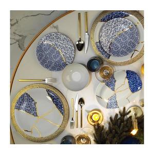 Jídelní sada 28 ks bílá/zlatá/modrá/porcelán 710KTP2993 obraz