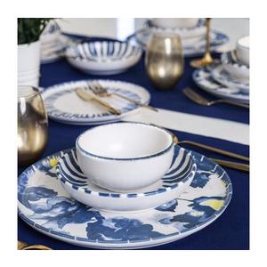 Jídelní sada 24 ks bílá/modrá/kamenina 275KRM2410 obraz