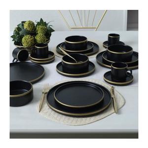 Jídelní sada 20 ks černá/zlatá/kamenina 275KRM2511 obraz