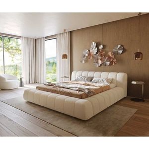 Čalouněná postel Cutio 180x200 cm bouclé krémovo-bílá obraz