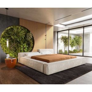 Čalouněná postel Kalinea 180x200 cm plyšový manšestr béžová obraz