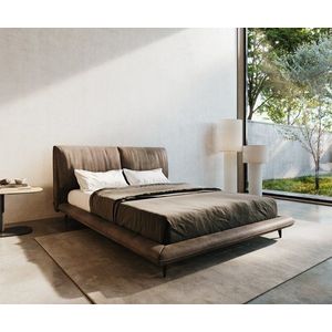 Čalouněná postel Cusino 140x200 cm mikrovlákno taupe vintage obraz