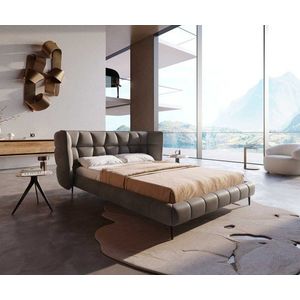 Čalouněná postel Capujo 140x200 cm mikrovlákno taupe vintage obraz