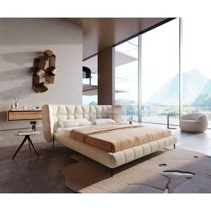 Čalouněná postel Capujo 180x200 cm bouclé krémovo-bílá obraz