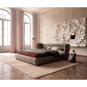 Čalouněná postel Simea 180x200 cm mikrovlákno taupe vintage obraz