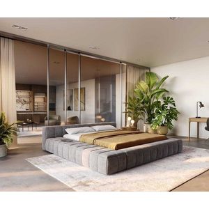 Čalouněná postel Espazio 180x200 cm mikrovlákno šedá s úložným obraz