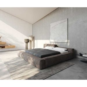 Čalouněná postel Kalinea 180x200 cm mikrovlákno taupe vintage obraz