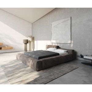 Čalouněná postel Kalinea 140x200 cm mikrovlákno taupe vintage obraz