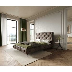 Čalouněná postel Nayara 140x200 cm mikrovlákno taupe vintage obraz