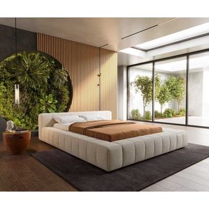 Čalouněná postel Espazio 140x200 cm bouclé krémovo-bílá obraz