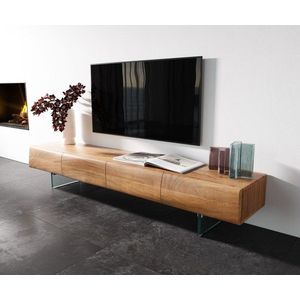 Lowboard New Live-Edge 200 cm přírodní akát 4 dvířka skleněný obraz