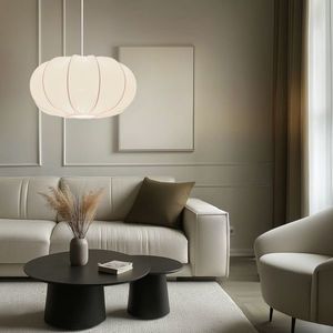 Skandinávská závěsná lampa CAFEE' - s krémovým stínidlem latte 52 cm - minimalistické stropní osvětlení v japonském stylu E27 obraz