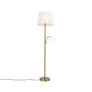 Klasická stojací lampa bronzová látkové stínidlo bílé s lampou na čtení - Retro obraz
