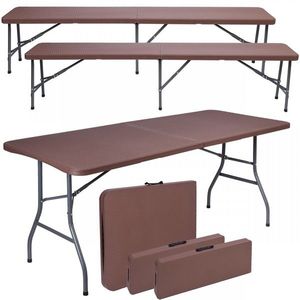 TZB Cateringový set RATTAN stůl 180 cm a 2 lavice hnědý obraz