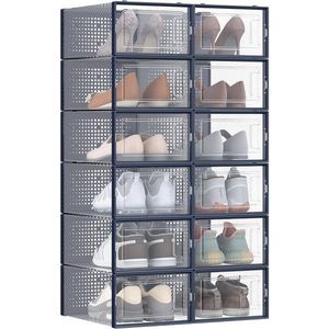 SONGMICS Sada 12 ks plastových boxů na boty Bleir M čirá/modrá obraz