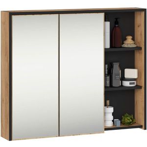 Ak furniture Závěsná koupelnová skříňka se zrcadlem VAMI 90 cm dub craft/černá obraz