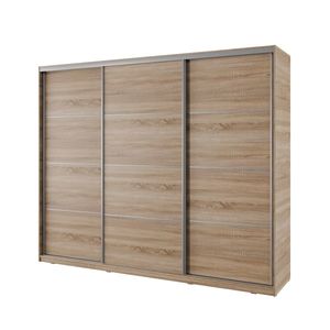 Šatní skříň NEJBY BARNABA 250 cm s posuvnými dveřmi, 4 šuplíky a 2 šatními tyčemi, dub sonoma obraz
