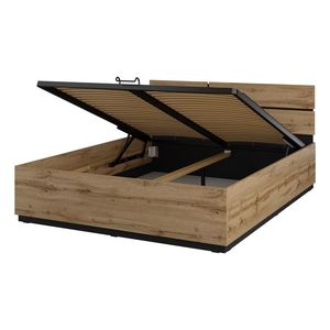 Postel BONIFACIO 160x200 cm s roštem a úložným prostorem, dub wotan/černá obraz