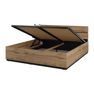 Postel BONIFACIO 180x200 cm s roštem a úložným prostorem, dub wotan/černá obraz