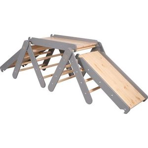 Šedý/v přírodní barvě pikler trojúhelník z borovicového dřeva 265x61x60 cm Montessori – Meowbaby obraz