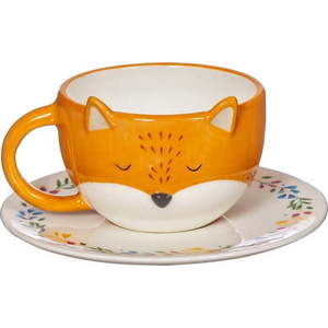 Oranžový dolomitový šálek s podšálkem Sass & Belle Finley Fox, 210 ml obraz