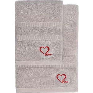 Šedé froté bavlněné ručníky a osušky v sadě 2 ks Love – Foutastic obraz