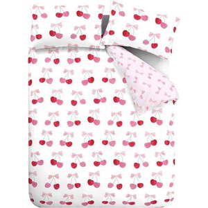 Bílé/růžové povlečení na dvoulůžko/prodloužené 230x220 cm Cherries and Bows – Catherine Lansfield obraz
