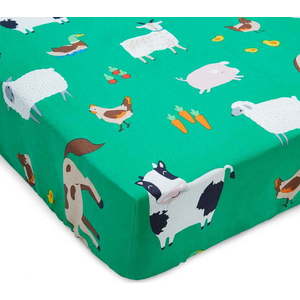 Zelené napínací dětské prostěradlo na jednolůžko 90x190 cm Farmyard Animals – Catherine Lansfield obraz