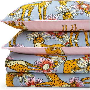 Růžové/šedé bavlněné povlečení na jednolůžko 135x200 cm Untamed Cheetah – Their Nibs obraz