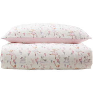 Bílé/růžové bavlněné dětské povlečení na dvoulůžko 200x200 cm Ballerina – Belle & Boo obraz