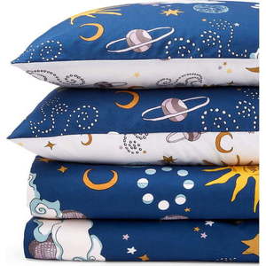 Bílé/modré bavlněné povlečení na dvoulůžko 200x200 cm Disco Space – Their Nibs obraz