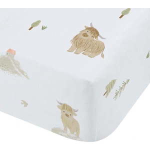 Bílé napínací bavlněné dětské prostěradlo na dvoulůžko 135x190 cm Mini Moo Cow – Bianca obraz