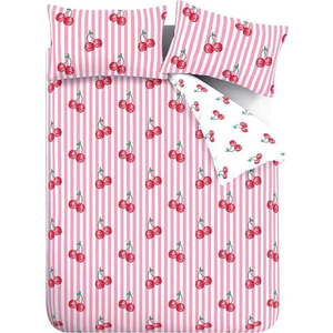 Bílé/růžové povlečení na dvoulůžko 200x200 cm Disco Cherries Stripes – Catherine Lansfield obraz