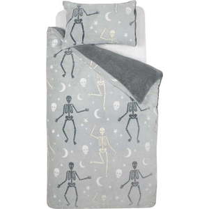 Šedé dětské povlečení se svítícím efektem na dvoulůžko z mikroplyše 200x200 cm Halloween Skeleton – Catherine Lansfield obraz