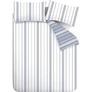 Bílé/modré povlečení na dvoulůžko/prodloužené 230x220 cm Harbour Stripe – Catherine Lansfield obraz