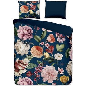 Tmavě modré povlečení na jednolůžko/prodloužené z bavlněného saténu 140x220 cm Fiori – Descanso obraz