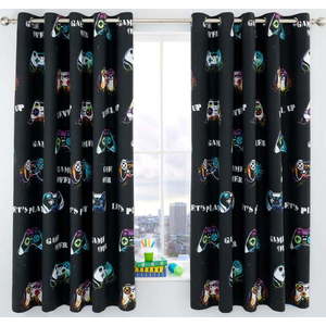 Černý/modrý dětský závěs 2 ks 168x183 cm Game Over – Catherine Lansfield obraz