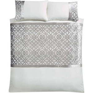 Krémové/šedobéžové sametové povlečení na dvoulůžko/prodloužené 230x220 cm Lattice Cut – Catherine Lansfield obraz