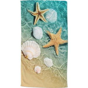 Modrá/béžová sametová plážová osuška 100x180 cm Beachvibe – Good Morning obraz