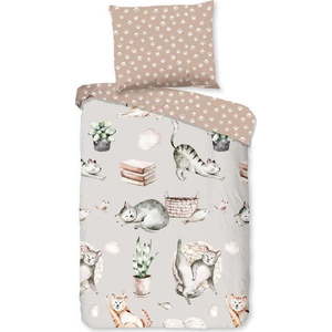 Šedé/hnědé bavlněné dětské povlečení do postýlky 120x150 cm Catlife – Good Morning obraz