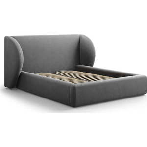 Tmavě šedá čalouněná dvoulůžková postel s úložným prostorem s roštem 200x200 cm Miley – Micadoni Home obraz