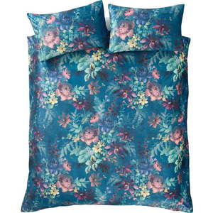 Zelenomodré sametové povlečení na dvoulůžko/prodloužené 230x220 cm Bridgerton Romantic Floral – Catherine Lansfield obraz