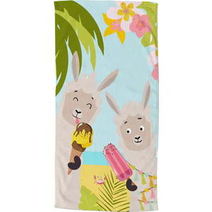 Dětská sametová plážová osuška 75x150 cm Happy lamas – Good Morning obraz