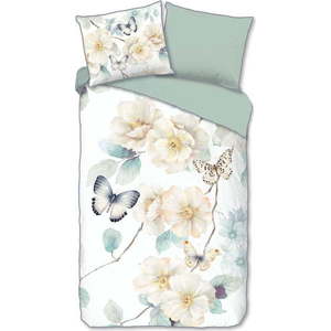 Bílé/zelené povlečení na jednolůžko/prodloužené z bavlněného saténu 140x220 cm Adiwanya – Descanso obraz